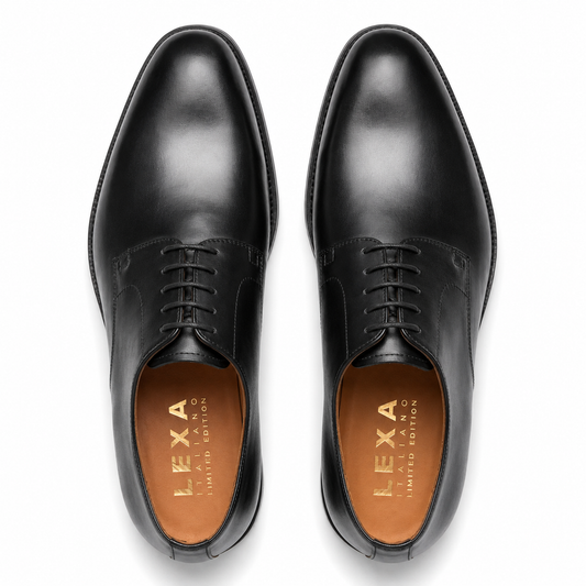 Black Vegano Plain Toe Derby Shoes for Men