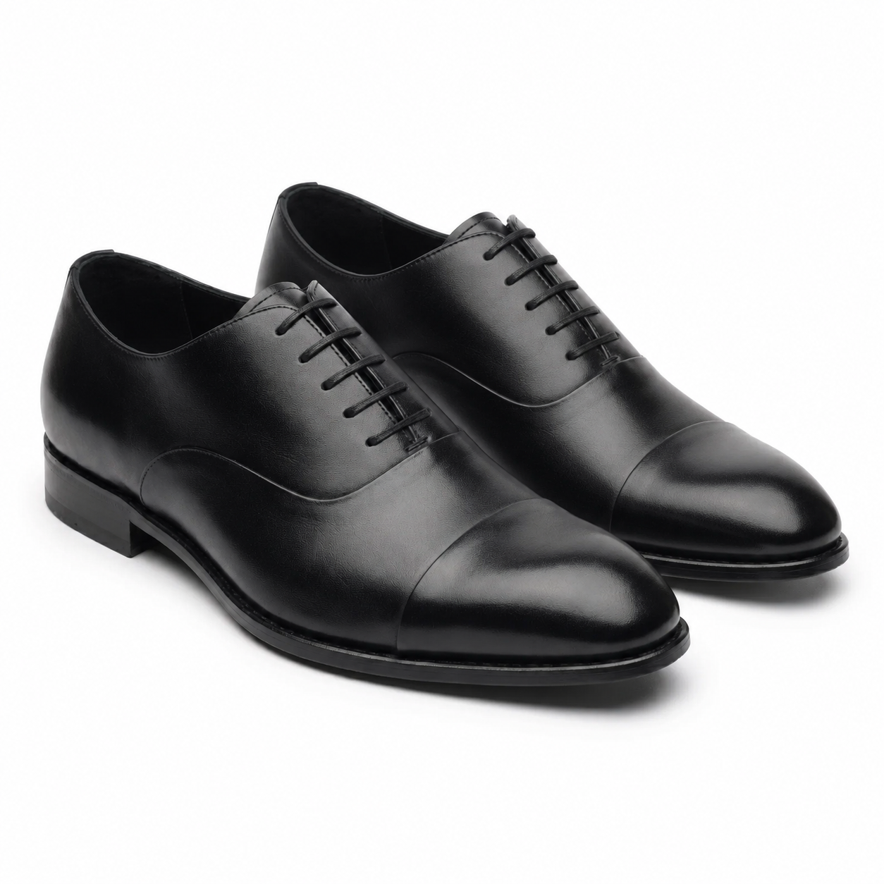 Black leather Oxford dress shoes for men