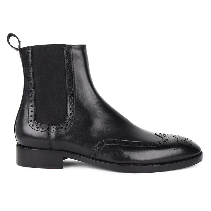 Black Mirror Glossed Wingtip Chelsea Boot