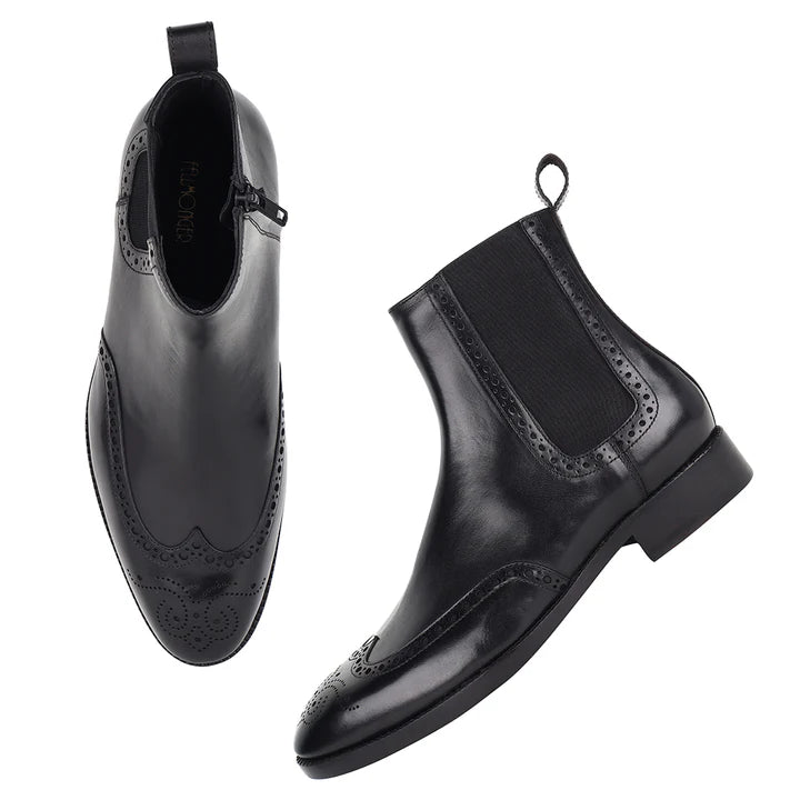 Black Mirror Glossed Wingtip Chelsea Boot