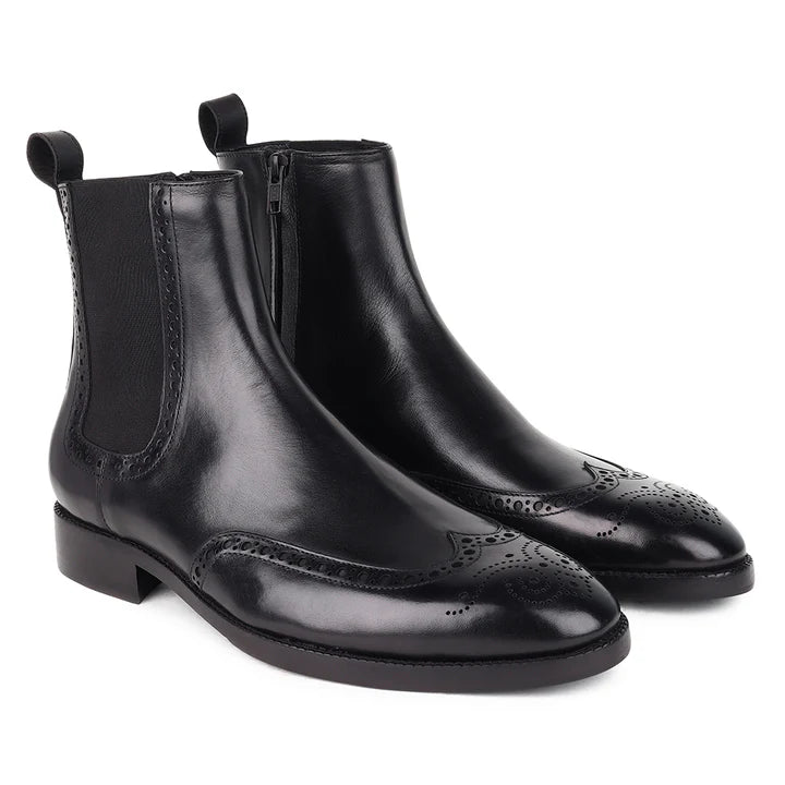 Black Mirror Glossed Wingtip Chelsea Boot