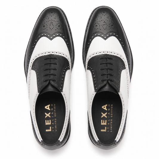 Black & White Leather Wingtip Brogue Shoes for Men