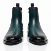 Blue Patina Leather Ankle Boots for Men