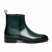 Blue Patina Leather Ankle Boots for Men