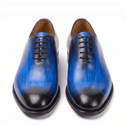Front view of blue leather Oxford shoes for men