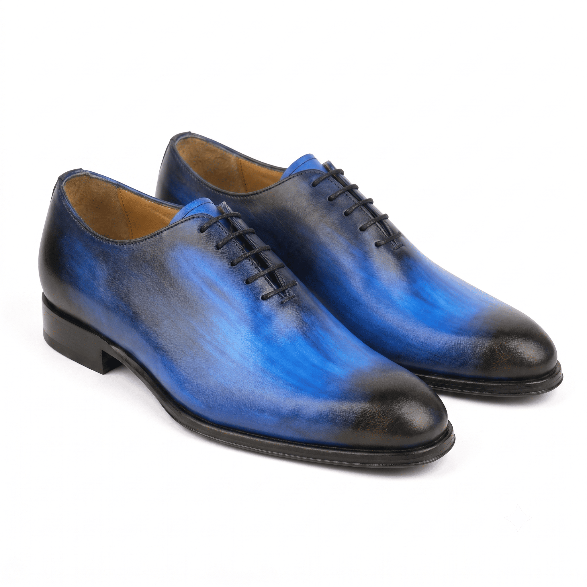 Blue leather Oxford shoes for men with classic lace-up design