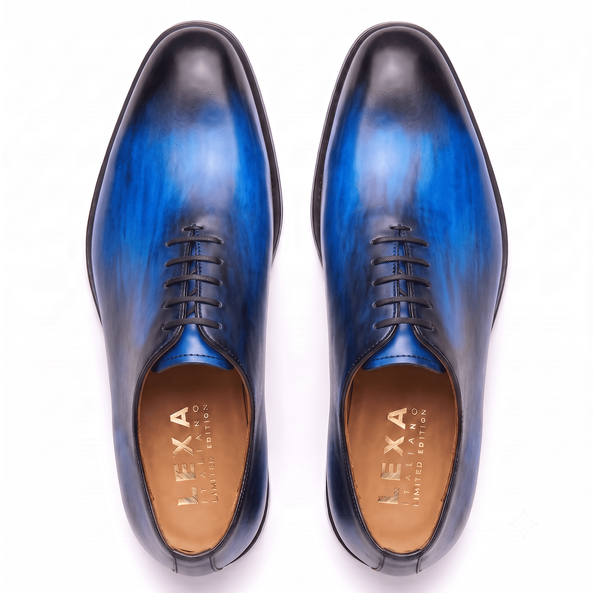 Top view of blue leather Oxford shoes for men