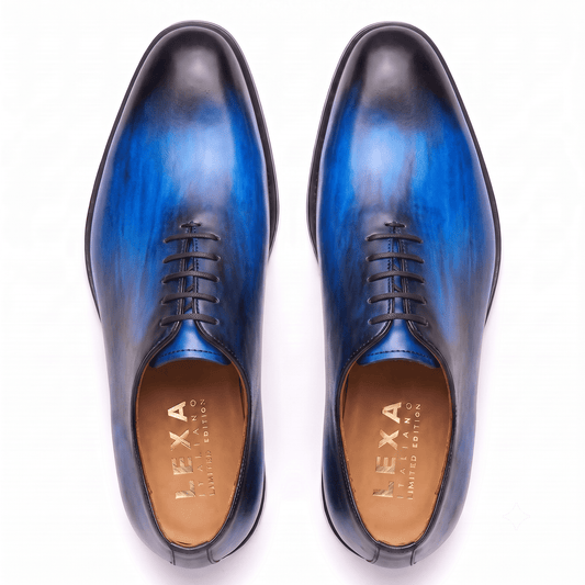 Blue Wholecut Oxford Shoes for Men – Hand-Finished