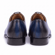 Rear view of blue leather Oxford shoes for men