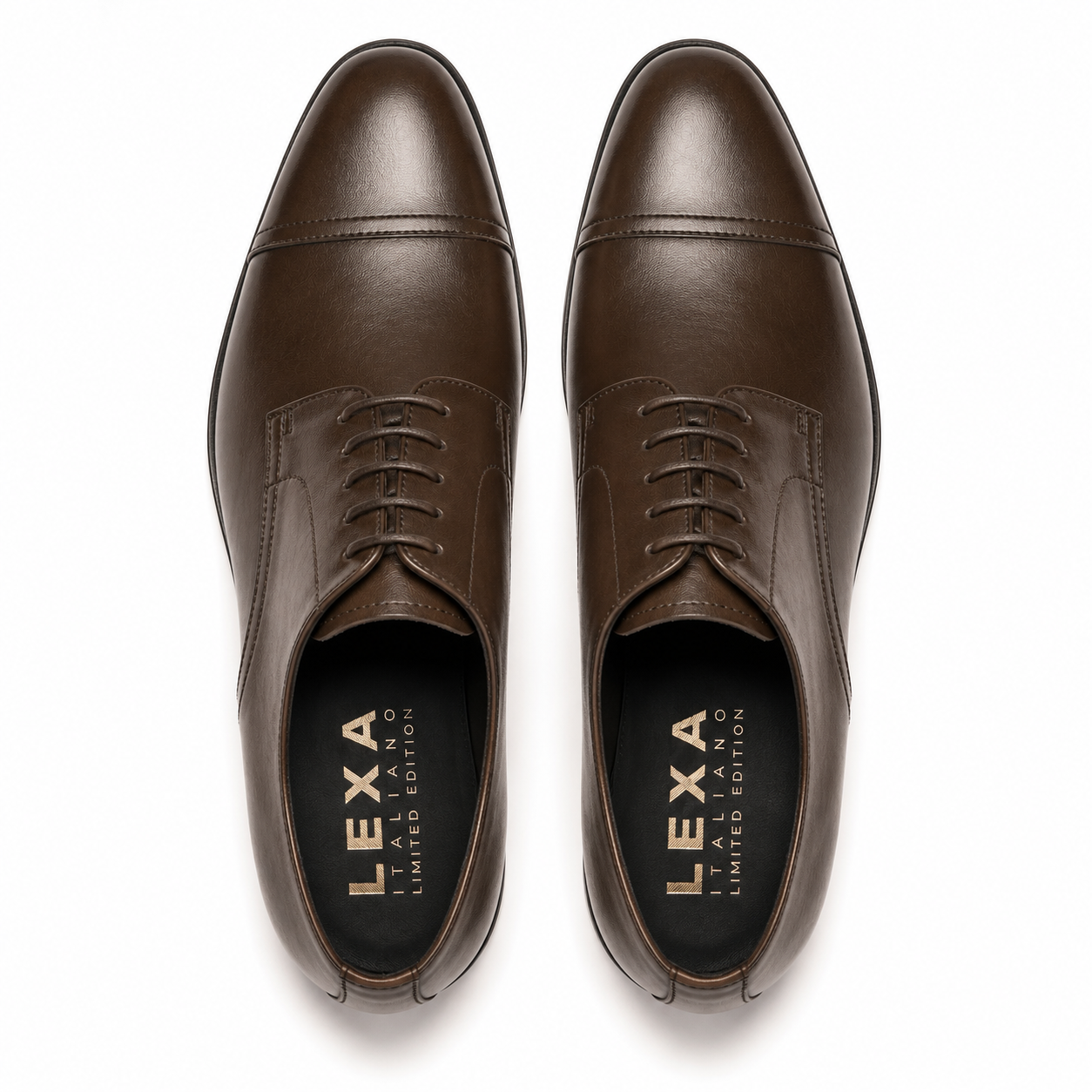 Top view of dark brown leather Derby shoes for men