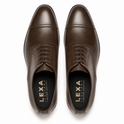 Top view of dark brown leather Derby shoes for men