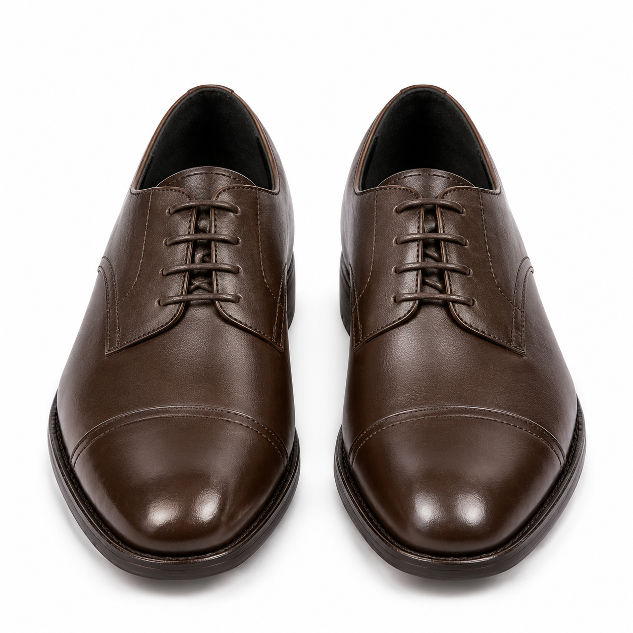 Front view of dark brown leather Derby shoes for men