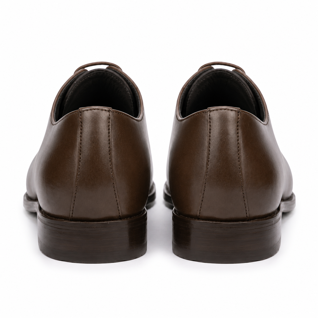 Rear view of dark brown leather Derby shoes for men