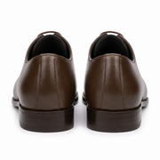 Rear view of dark brown leather Derby shoes for men