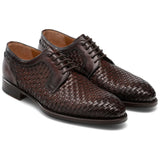 Holloway braided leather Derby shoes in rich brown for men, handcrafted formal footwear