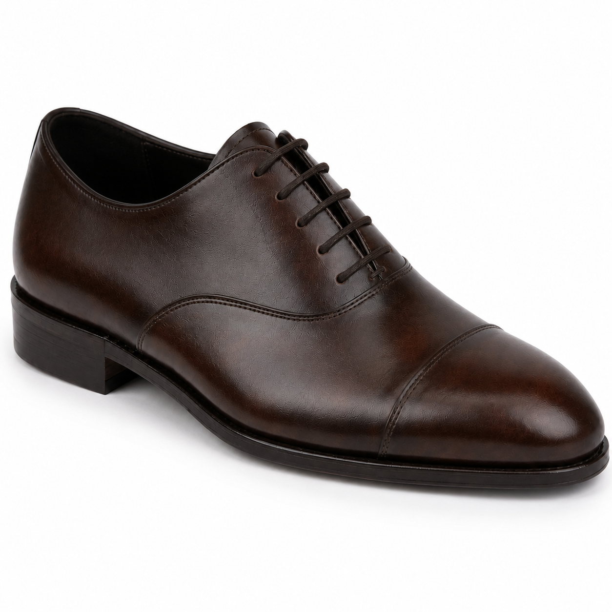 Side angle of dark brown leather Oxford formal shoes