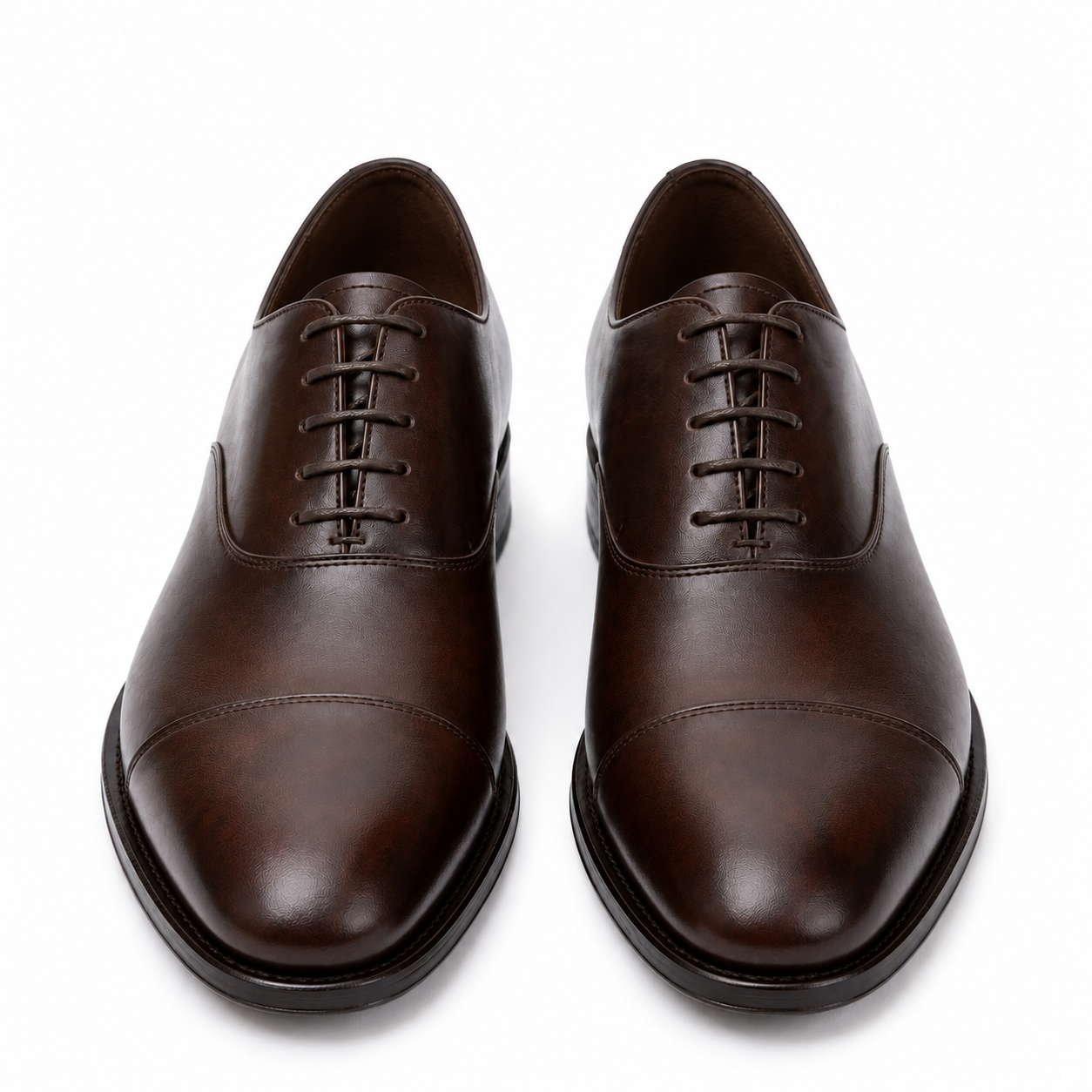 Front top view of dark brown leather Oxford shoes for men