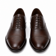 Front top view of dark brown leather Oxford shoes for men