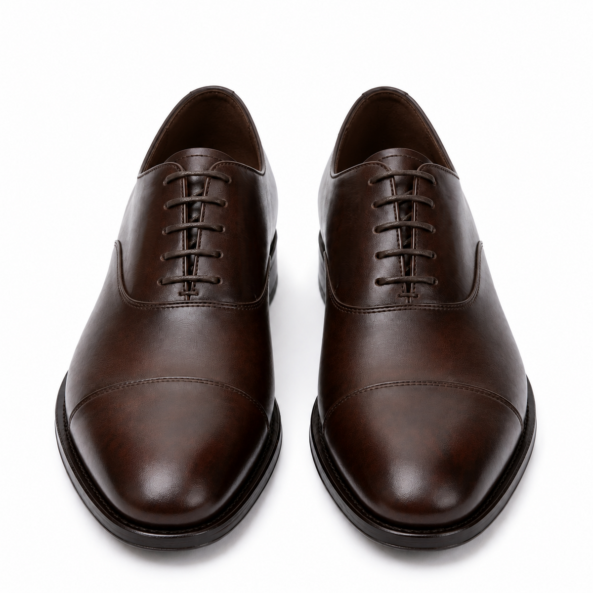 Front top view of dark brown leather Oxford shoes for men