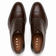 Top view of dark brown leather Oxford shoes for men
