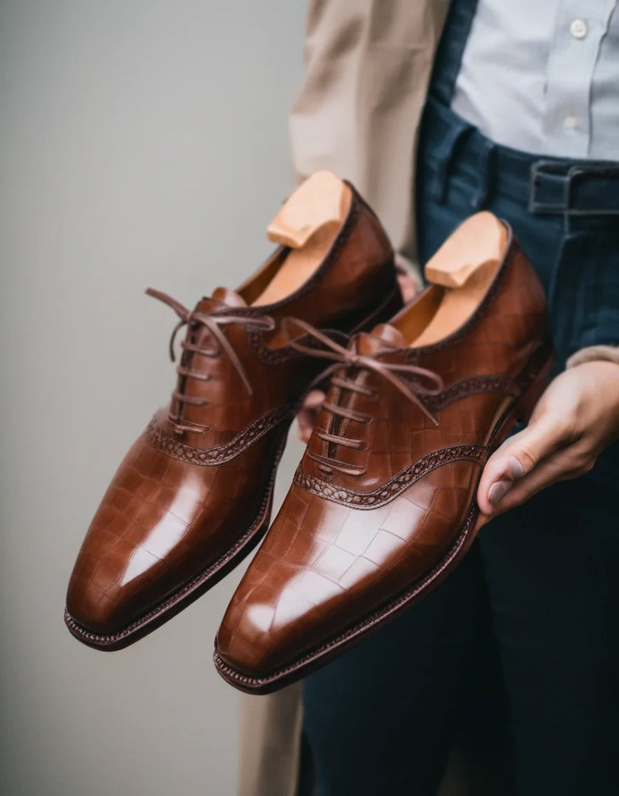 Black Leather Kratio Brogue Oxfords - Formal Shoes