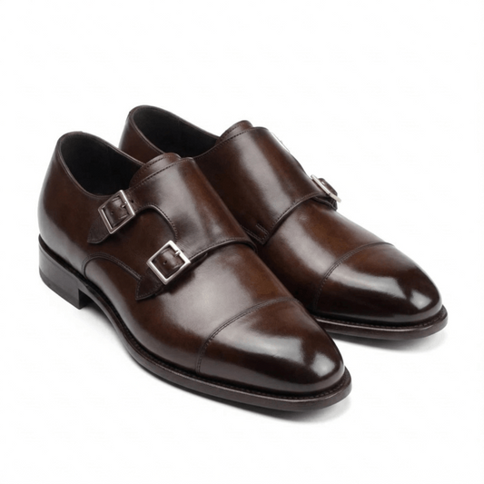 Brown Double Monk Strap Leather Shoes