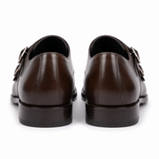 Back view of dark brown leather double monk strap shoes