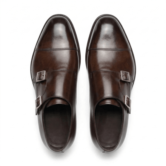 Brown Double Monk Strap Leather Shoes