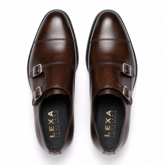 Brown Double Monk Strap Leather Shoes