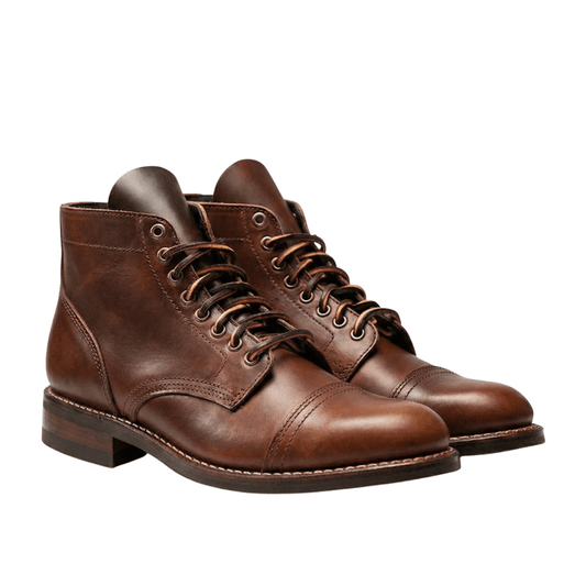 Brown Leather Cap-Toe Lace-Up Boots for Men