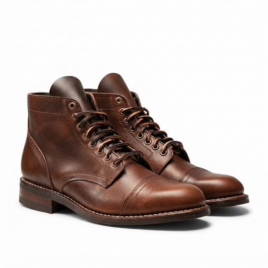 Brown Leather Cap-Toe Lace-Up Boots for Men