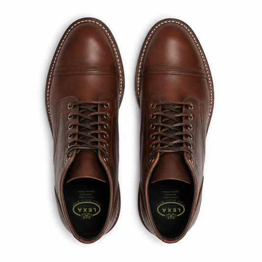 Brown Leather Cap-Toe Lace-Up Boots for Men