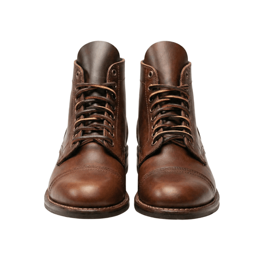 Brown Leather Cap-Toe Lace-Up Boots for Men