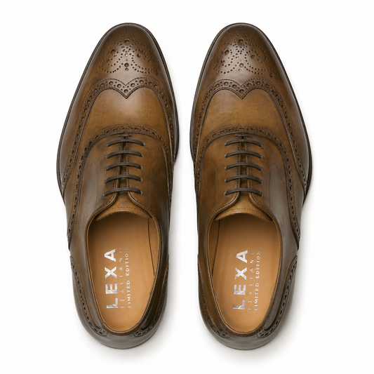 Brown Leather Cedara Brogue Wingtip Oxfords - Formal Shoes