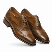 Brown Leather Cedara Brogue Wingtip Oxfords - Formal Shoes