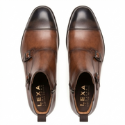Brown Leather Double Monk Strap Boots for Men