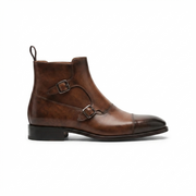 Brown Leather Double Monk Strap Boots for Men