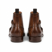 Brown Leather Double Monk Strap Boots for Men