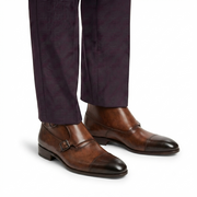 Brown Leather Double Monk Strap Boots for Men