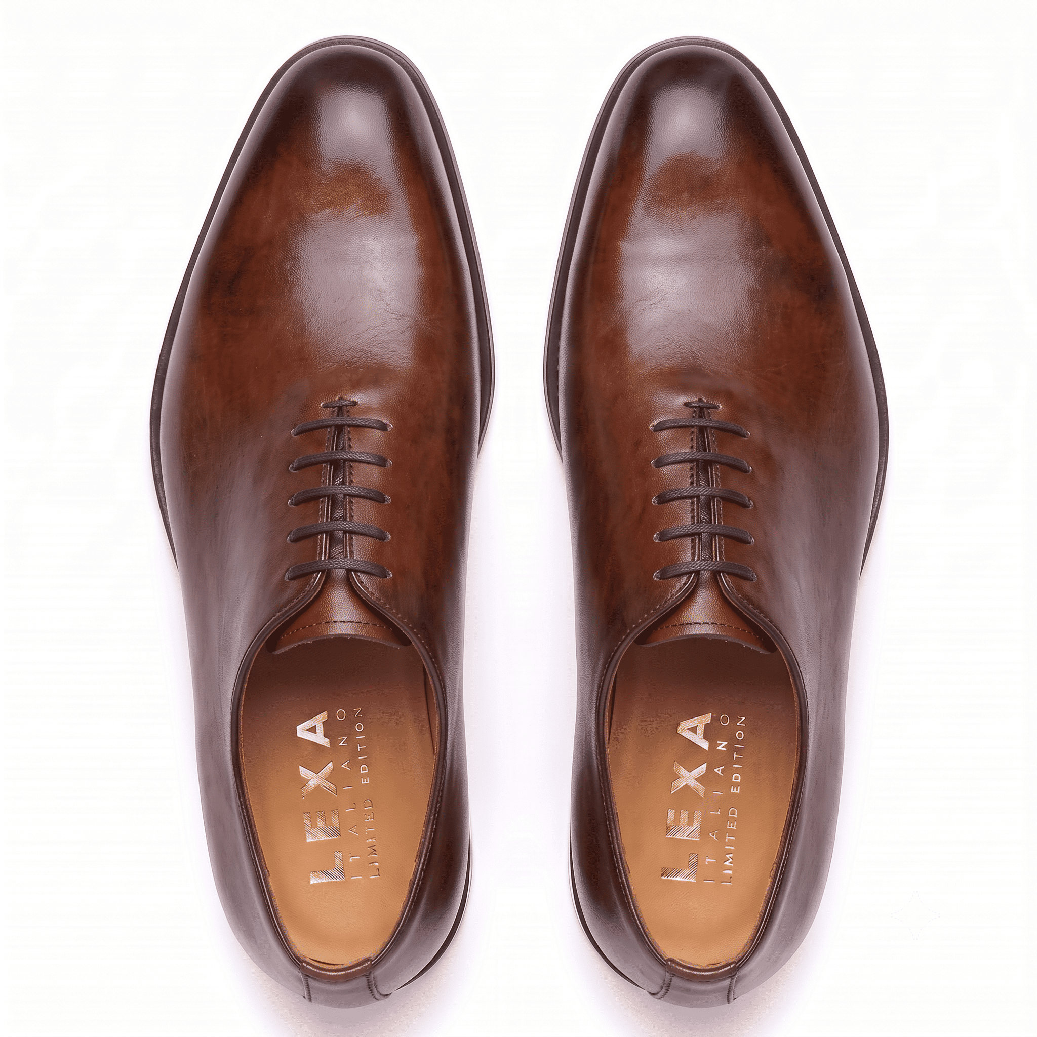 Top view of brown leather Oxford shoes for men