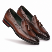 Brown Leather Tassel Loafers for Men