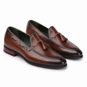 Brown Leather Tassel Loafers for Men