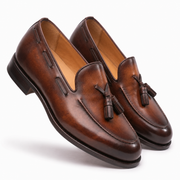 Brown Leather Tassel Loafers for Men