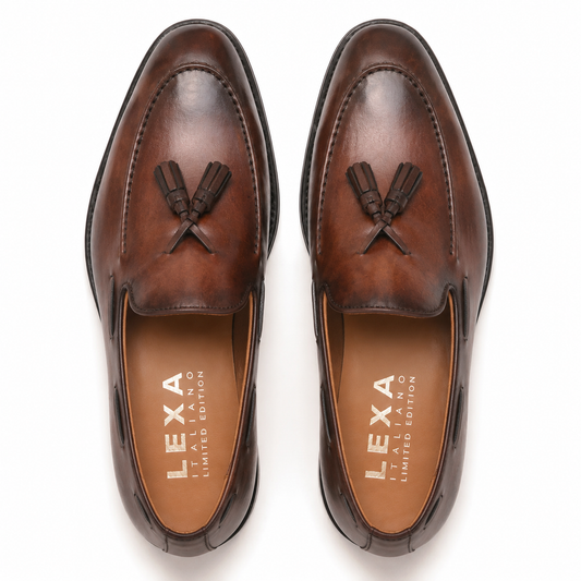 Brown Leather Tassel Loafers for Men