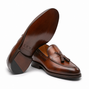 Brown Leather Tassel Loafers for Men