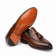 Brown Leather Tassel Loafers for Men
