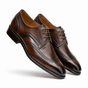 Brown Leather Wingtip Brogue Derby Shoes for Men