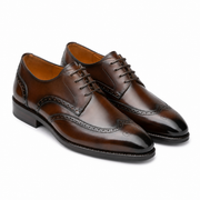 Brown Leather Wingtip Brogue Derby Shoes for Men