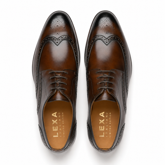 Brown Leather Wingtip Brogue Derby Shoes for Men