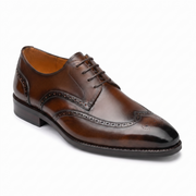 Brown Leather Wingtip Brogue Derby Shoes for Men